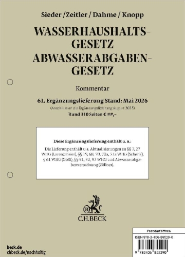 Buchcover und Innenansicht für das Buch: Wasserhaushaltsgesetz, Abwasserabgabengesetz  61. Ergänzungslieferung