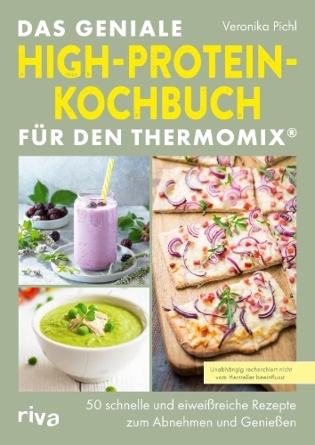 Buchcover und Innenansicht für das Buch: Das geniale High-Protein-Kochbuch für den Thermomix®