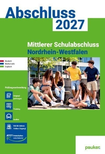 Buchcover und Innenansicht für das Buch: Mittlerer Schulabschluss Nordrhein-Westfalen | pauker Aufgabenband 2027