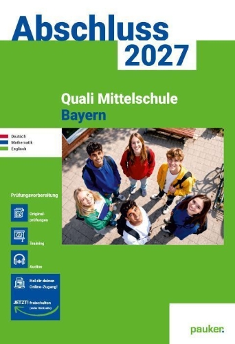Buchcover und Innenansicht für das Buch: Quali 9 Mittelschule Bayern | pauker Aufgabenband 2027