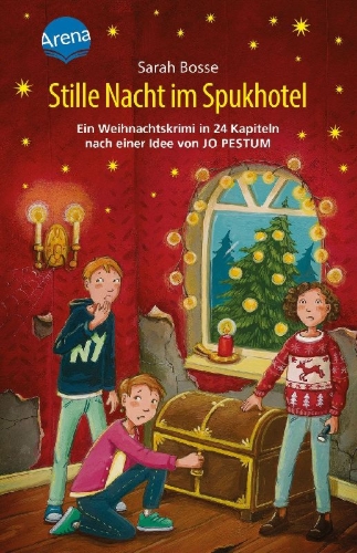 Buchcover und Innenansicht für das Buch: Stille Nacht im Spukhotel. Ein Weihnachtskrimi in 24 Kapiteln nach einer Idee von Jo Pestum