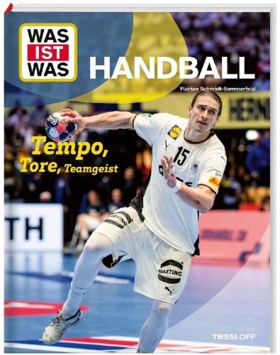 Buchcover und Innenansicht für das Buch: WAS IST WAS Handball. Tempo, Tore, Teamgeist
