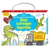 Buchcover und Innenansicht für das Buch: Kleine Kreativ-Werkstatt - Mein Ganz-einfach-Ausmalen-Koffer: Dinos, Lastwagen, Superkids