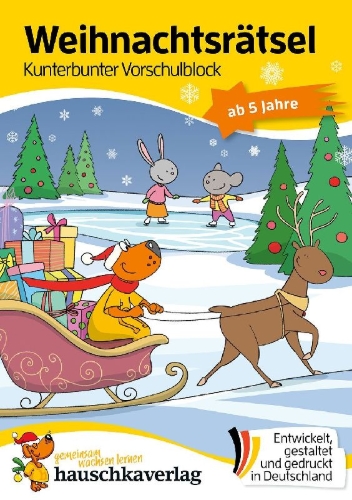 Buchcover und Innenansicht für das Buch: Weihnachtsrätsel - Kunterbunter Vorschulblock ab 5 Jahre