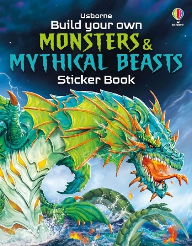 Buchcover und Innenansicht für das Buch: Build Your Own Monsters and Mythical Beasts Sticker Book