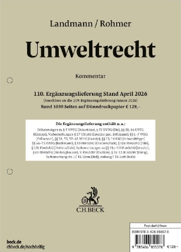 Buchcover und Innenansicht für das Buch: Umweltrecht  110. Ergänzungslieferung