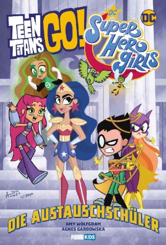Buchcover und Innenansicht für das Buch: Teen Titans Go!/Dc Super Hero Girls: Exchange Students!
