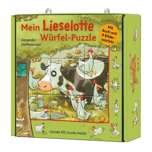 Buchcover und Innenansicht für das Buch: Mein Lieselotte Würfel-Puzzle
