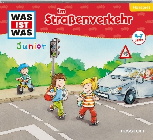 Buchcover und Innenansicht für das Buch: WAS IST WAS Junior Hörspiel: Im Straßenverkehr