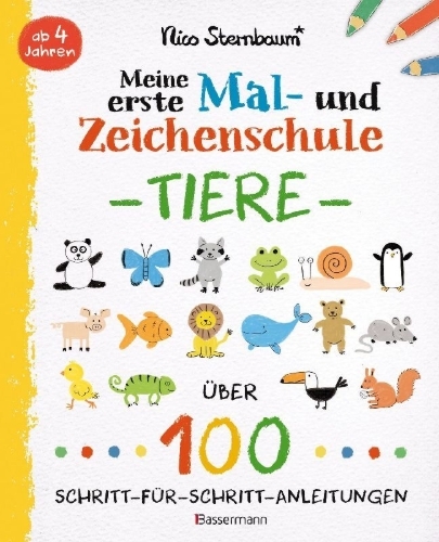 Buchcover und Innenansicht für das Buch: Meine erste Mal- und Zeichenschule - Tiere. Ab 4 Jahren