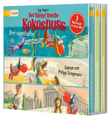 Buchcover und Innenansicht für das Buch: Der kleine Drache Kokosnuss - Drei sagenhafte Abenteuer