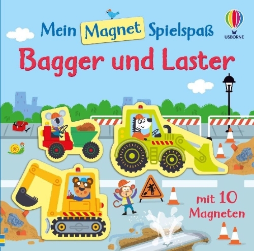 Buchcover und Innenansicht für das Buch: Mein Magnet-Spielspaß: Bagger und Laster