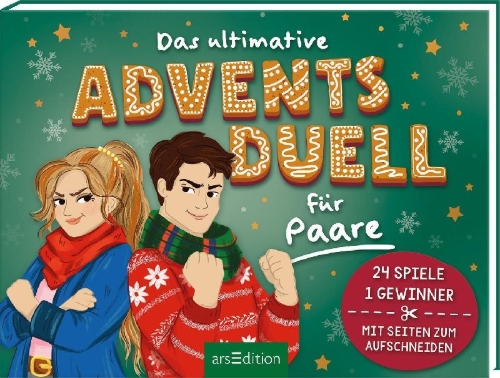 Buchcover und Innenansicht für das Buch: Das ultimative Adventsduell für Paare. 24 Spiele - 1 Gewinner