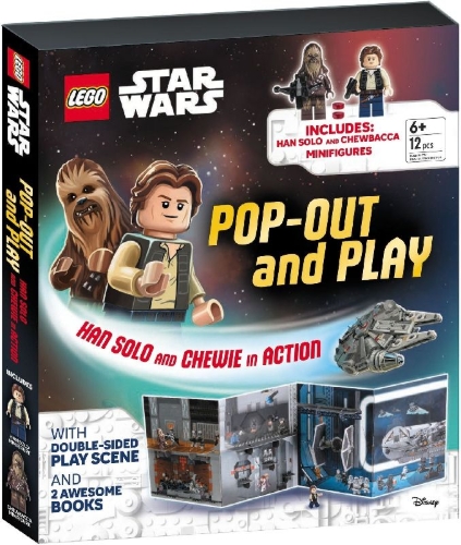 Buchcover und Innenansicht für das Buch: Lego Star Wars Pop-Out and Play: Han Solo and Chewie in Action