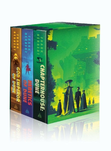 Buchcover und Innenansicht für das Buch: Frank Herbert's Dune Saga Books 4-6 Deluxe Hardcover Boxed Set
