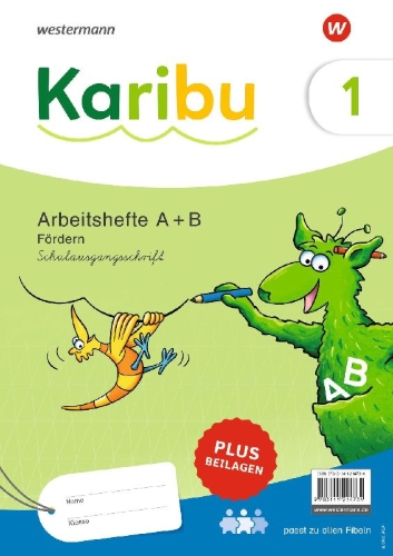 Buchcover und Innenansicht für das Buch: Karibu. Paket Arbeitshefte 1 (Teil A und B) Schulausgangsschrift zur Fibel Fördern