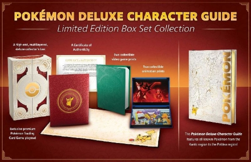 Buchcover und Innenansicht für das Buch: Pokémon Deluxe Character Guide Limited Edition Box Set Collection