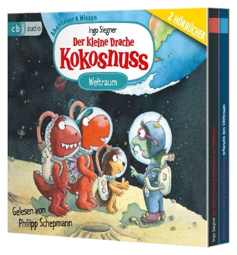 Buchcover und Innenansicht für das Buch: Der kleine Drache Kokosnuss - Abenteuer & Wissen - Weltraum