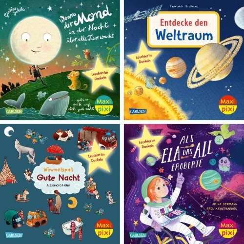 Buchcover und Innenansicht für das Buch: Maxi-Pixi-4er-Set 129: Sonne, Mond und Sterne leuchten (4x1 Exemplar)