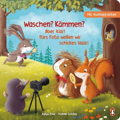 Buchcover und Innenansicht für das Buch: Waschen? Kämmen? Aber klar! Fürs Foto wollen wir schickes Haar!